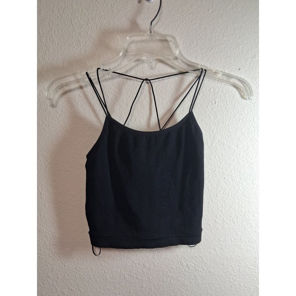 NWT Hippie Rose Crop Top Casual Workout Yoga Y2K Boho Lined Black Size Medium
